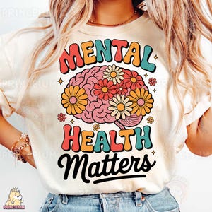 Psychische Gesundheit Fragen PNG, Floral Gehirn Sublimation Design, Retro Positive digitale Datei, Awareness Shirt PNG, Self Care Clipart Printable