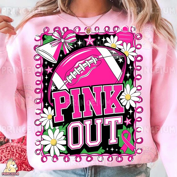 Pink Out PNG, Football Breast Cancer Awareness, Sublimation Design Cheer Mom Shirt Graphic, October Game Day Printable Digital Download