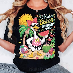 Miej Skibidi Summer Bruh PNG Cyfrowe pobieranie Zabawny projekt sublimacji plaży kaczki z palmą arbuza na letnie koszule Png