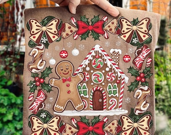 Gingerbread Wreath PNG Christmas Cookie Sublimation Design Cute Holiday Gingerbread House Clipart Digital Download for Shirts
