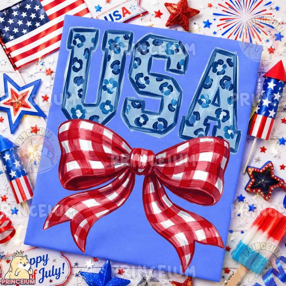 Patriotic USA Bow Png, Coquette 4th Of July Png, America Flag Bow Png, Retro USA Leopard Png, Fourth Of July Png, Trendy Png, Brushstroke