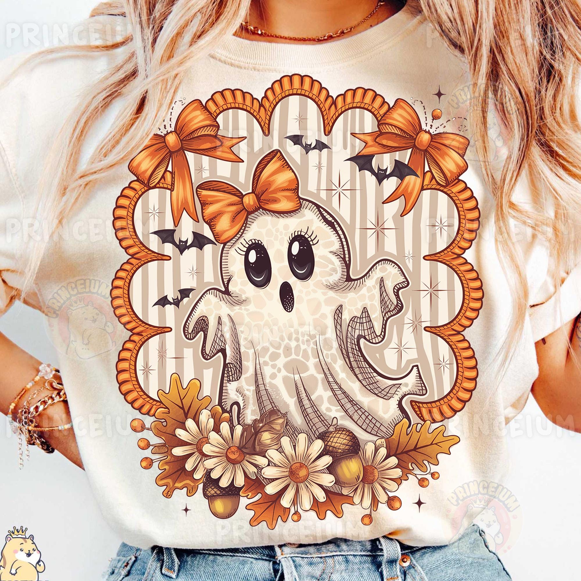 Cute Ghost PNG, Fall Halloween Sublimation Design With Bows and Flowers ...