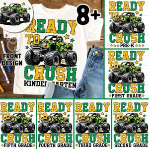 Prêt à écraser qualité Bundle PNG, Monster Truck rentrée des classes, téléchargement numérique Design sublimation, Pr K, maternelle, première année