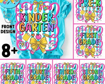 Tillbaka till skolan-paket PNG, sublimering för förskoleklass till årskurs 5, söt skolskjortadesign, digital nedladdning, lärarpresent-PNG