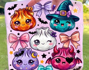 Halloween Dumplings PNG, Kawaii Halloween Png, Ghost Witch Devil Dumplings, Coquette Bow, Spooky Sublimation Design, Digital Download