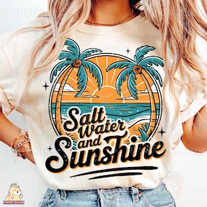 Salt Water and Sunshine PNG, Beach Retro Sublimation, Summer Ocean Digital File, Palm Tree Sunset Clipart, Coastal Vacation Print, Tropical