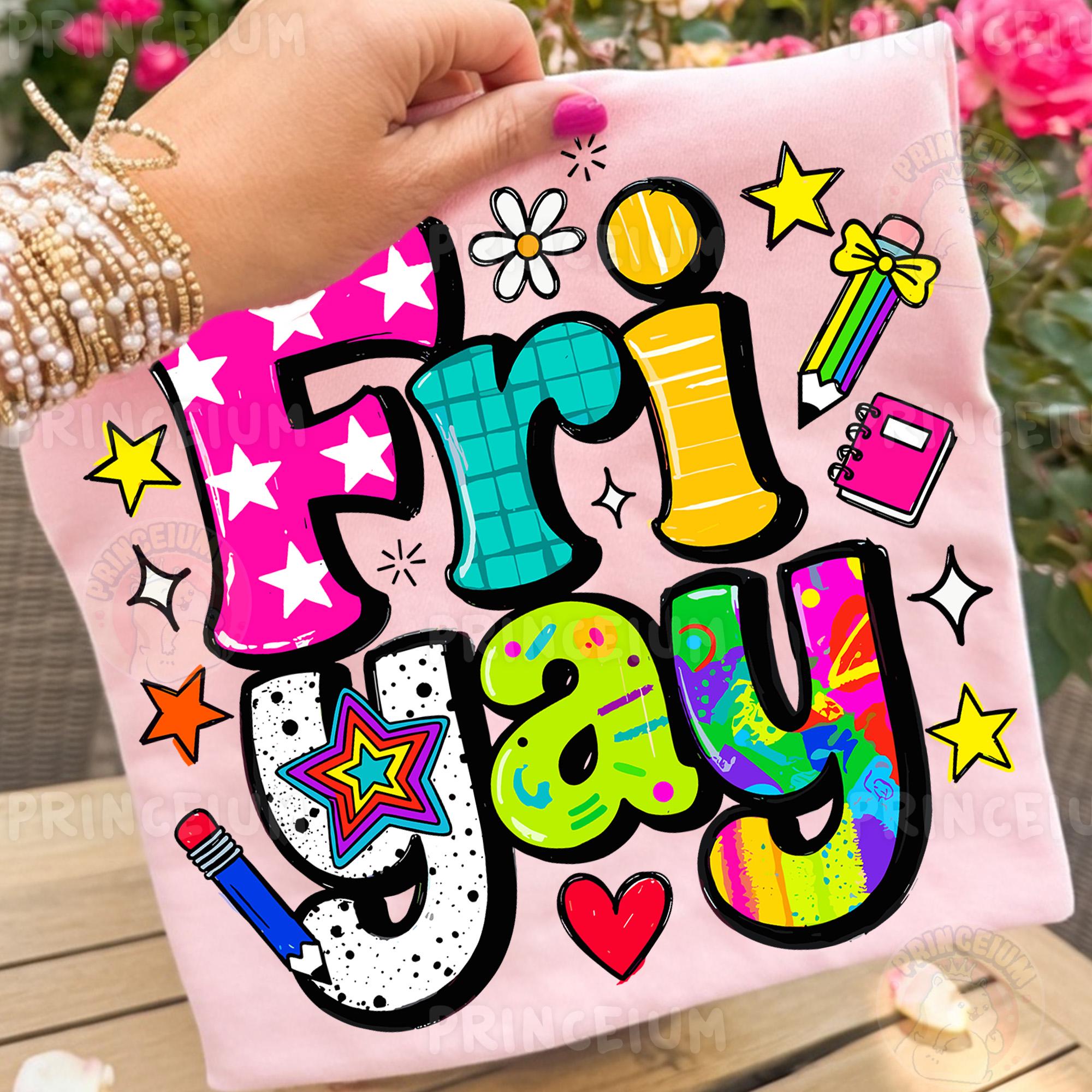 Friyay PNG, Colorful Funky Lettering With Pencil Notebook Stars, Fun ...