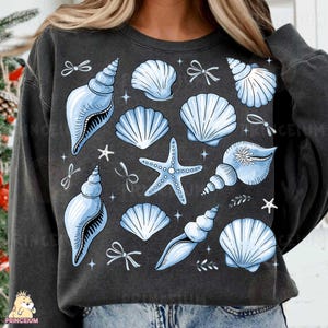 Diseño de sublimación de conchas marinas, conchas marinas PNG, archivo digital de estrellas de mar, clipart de estética playera, elementos náuticos de verano PNG