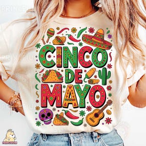 Cinco de Mayo sublimatieontwerp, kleurrijk Mexicaanse Fiesta digitaal bestand, Taco Guitar Chili afdrukbare, leuke feestvakantie clipart