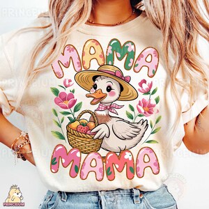 Diseño de sublimación "Mamá Mamá", Pato lindo PNG, Canasta floral, Clipart de granja para el Día de la Madre, Mamá campestre de primavera PNG, Día de la Madre PNG