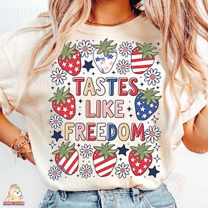 Design en sublimation au goût de la liberté, numérique patriotique aux fraises, 4 juillet PNG, graphique chemise rouge blanc bleu, été USA téléchargement