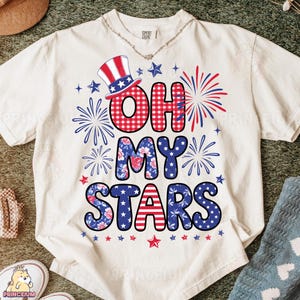 Oh My Stars-sublimatieontwerp, patriottische 4 juli digitaal, rood wit blauw vuurwerk, schattige USA shirt afbeelding, Independence Day download