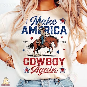 Make America Cowboy Again Sublimation PNG Design Western Patriotic Digital Download Rodeo Horse Vintage USA 4th Of July Art Png