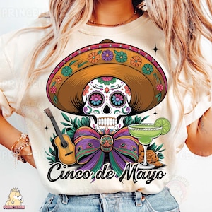 Diseño de sublimación del Cinco de Mayo, Archivo digital Sugar Skull, Fiesta Mexicana PNG, Sombrero Clipart, Bebida Margarita PNG