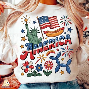 Design de sublimação da América, arquivo digital de 4 de julho, cachorro-quente da Estátua da Liberdade, balão de cachorro-quente PNG, clipart de camisa patriótica para impressão PNG