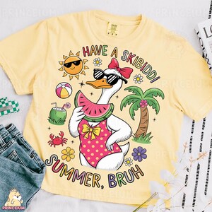Have a Skibidi Summer Bruh PNG Digital Download Zabawna kaczka z arbuzem Sublimacja Design dla dziewcząt Koszula plażowa lub prezent wakacyjny Png