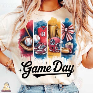 Día del juego PNG, diseño de sublimación deportiva, clipart de béisbol y fútbol, archivo digital de arco de porristas, día del juego de acuarela PNG, béisbol PNG