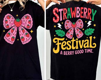 Projekt sublimacji festiwalu truskawkowego, cyfrowy plik Berry Good Time, słodka kokarda PNG, projekt koszulki Summer Fair, grafika graficzna wydarzenia owocowego PNG