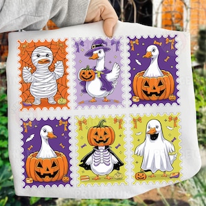 Halloween Goose PNG Cute Pumpkin Stamp Sublimation Design Funny Goose in Costume Clipart Spooky Season Digital Download