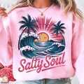 Salty Soul Sublimation Design, Retro Beach PNG, Ocean Wave Sunset Digital File, Tropical Surf Clipart, Coastal Summer Vibes PNG product logo