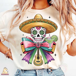 Fiesta Sugar Skull Sublimation Design, fichier numérique coloré Cinco de Mayo PNG, conception de T-Shirt Sombrero Margarita, Clipart fête mexicaine
