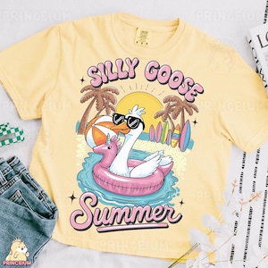 Design de sublimação de verão de ganso engraçado, arquivo digital de praia engraçado, bóia de piscina PNG, gráfico de camiseta de férias tropicais, ganso fofo de óculos de sol