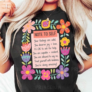 Diseño de sublimación de "Nota personal", archivo digital con cita sobre salud mental, PNG floral colorido, clipart de camiseta inspiradora de bondad (PPT)