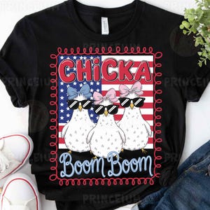 Chicka Boom Boom PNG, lustiges 4. Juli Huhn Sublimationsdesign, Vaterländisches Feuerwerk und Blumen Clipart, USA Unabhängigkeitstag Digital