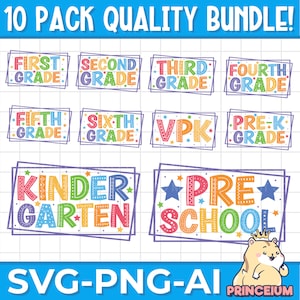 Back to School Teacher SVG Bundle Retro, 1st Day of School, Teacher Life, Kindergarten, Pre-K, 1st-3rd Grade, Digital Download