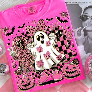 Girly Ghost Trio PNG Pink Halloween Sublimation with Leopard and Checkered Patterns Cute Spooky Digital Halloween Ghost Png