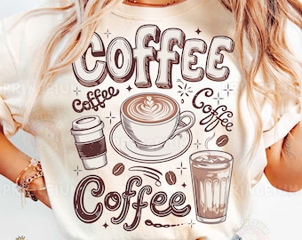 Kaffee-Liebhaber-Sublimationsdesign, niedliche Vintage-Café-Digitaldatei, Latte-Eiskaffee PNG, Barista-Shirt-Grafik, Retro-Kaffeetasse-Download Png