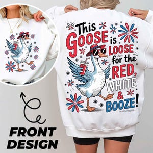 Diseño de sublimación de ganso patriótico divertido, archivo digital rojo, blanco y con alcohol, camiseta PNG del 4 de julio, clipart de camiseta de fiesta de verano