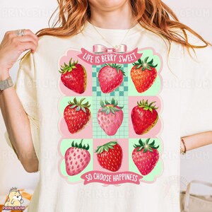 La vie est une conception de sublimation douce de baies, fichier numérique de fraise, choisissez le bonheur PNG, chemise mignonne de fruit, téléchargement d'été de Vichy Pastel