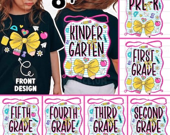 Retour à l'école année Bundle PNG, sublimation design mignon noeud papillon en téléchargement numérique préscolaire maternelle premier deuxième troisième année imprimable
