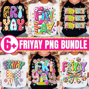 6+ kleurrijke Friyay PNG-bundel, retro vrijdag sublimatie ontwerpen, heldere leuke grafische T-shirt clipart, digitaal bestand voor T-shirt afdrukken png