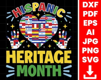 Hjärta för den nationella latinamerikanska kulturarvsmånaden, flagga, latinamerikansk PNG, SVG för Cricut-klippfiler för den nationella latinamerikanska kulturarvsmånaden, direkt nedladdning
