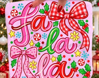 Fa La La Png, Preppy Christmas Png, Coquette Christmas Bows, Pink Red Gingham Bow, Colorful Holiday Design, Christmas Sublimation