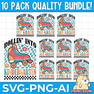 Back to School Teacher SVG Bundle Retro, Rollin&#39; Into 1st Grade  Teacher Life, Kindergarten, Pre-K, 1st-3rd Grade, Digital Download
