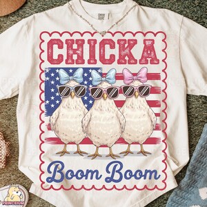 Chicka Boom Boom PNG, lustiges 4. Juli Huhn Sublimationsdesign, Vaterländisches Feuerwerk und Blumen Clipart, USA Unabhängigkeitstag Digital