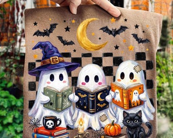 Ghost Reading Books Png, Halloween Book Lover, Ghost Png, Spooky Reading Design, Witch Ghost, Teacher Sublimation, Digital Download