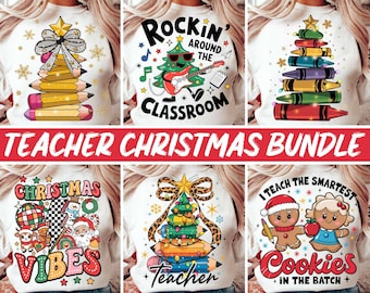 Bundle Noël enseignant Png, arbre crayon de Noël enseignant Png, Noël enseignant Png, noeud crayon Png enseignant, conception par sublimation
