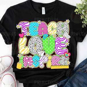 Teach Love Inspire sublimatieontwerp, kleurrijk leraar digitaal bestand, luipaardsterpatroon png voor T-shirt of school digitale print png
