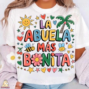 Diseño de sublimación "La Abuela Más Bonita", Abuela Española PNG, Lindo Archivo Floral Digital, Clipart Colorido de Abuela, Día de la Madre PNG