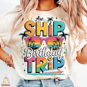 Aw Ship It’s My Birthday Trip Shirt Design PNG, Cruise Vacation T-Shirt Digital Download, Design de Sublimação de Verão Retro, Aniversário Png