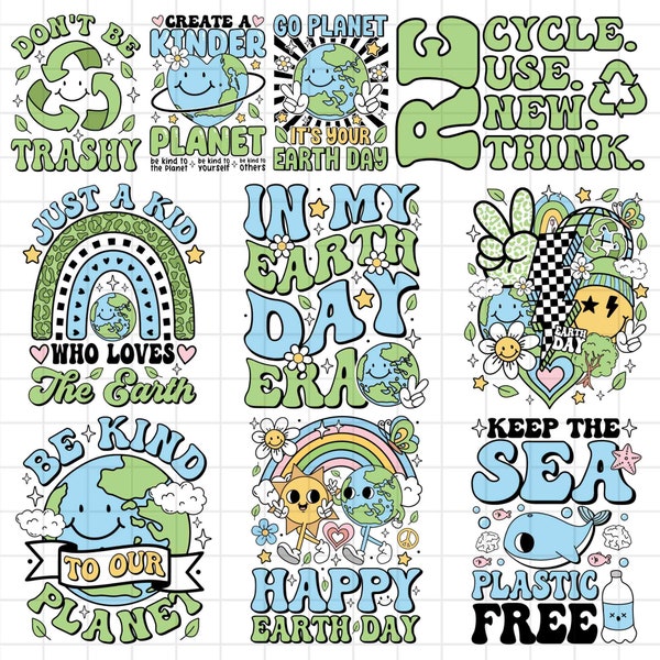 Earth Day Bundle PNG, Earth Day, Groovy Retro, Funny Earth PNG, Save the Ocean, Retro Characters Png, Support Planet, Digital Download Files