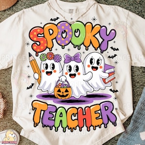 Gruseliger Lehrer PNG Niedliche Halloween-Geister Sublimation Pastell Lehrer Clipart Halloween Klassenzimmer Design Geist Lehrer PNG