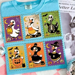 Halloween Goose Stamp PNG Sublimation Cute Fall Goose Clipart Vintage Cartoon Goose in Costumes Digital Download Halloween Goose Stamp