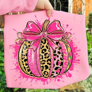 Pink Leopard Pumpkin PNG: Coquette Halloween Sublimation Design (Digital Download)