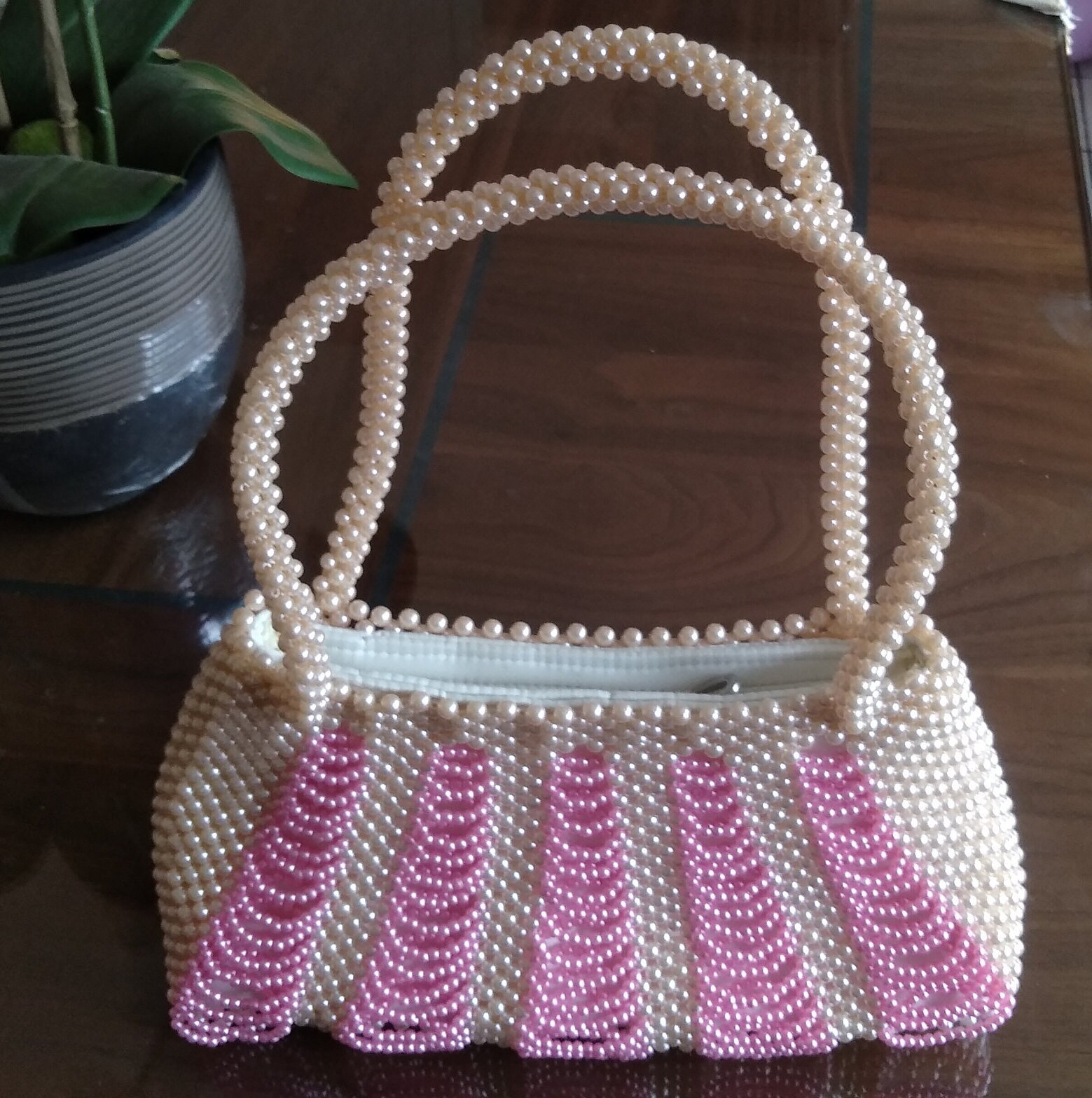 White Bead Bag Pink Bead Purse White Pearl Bag Pink Bead Handbag Pearl Handle Bag Exclusive Gift for Her Pearl Bead Purse Pink Purse Etsy