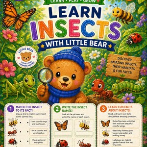 Bugs and Insects Busy Book Printable - Preschool Learning Binder Activities, Toddler Bug Unit Study Montessori Science Worksheet PDF